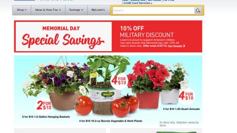 Lowe's 'Memorial Day Special Savings' Home Page