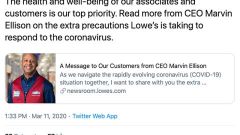 Lowe's Media COVID-19 Twitter Update