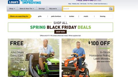 Lowe's 'Spring Black Friday' Home Page Ad