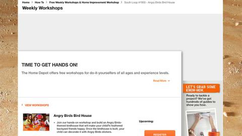 Home Depot 'Time to Get Hands On' Registration Page