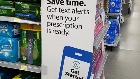 Walmart Pharmacy 'Text Alerts' Side Panel