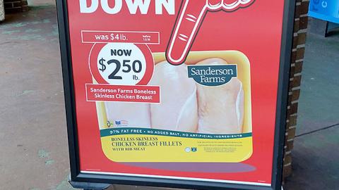 Winn-Dixie Sanderson Farms 'Prices Down and Staying Down' Stanchion Sign