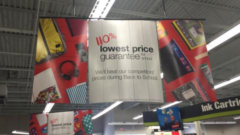Staples '110% Lowest Price Guarantee' Ceiling Sign 