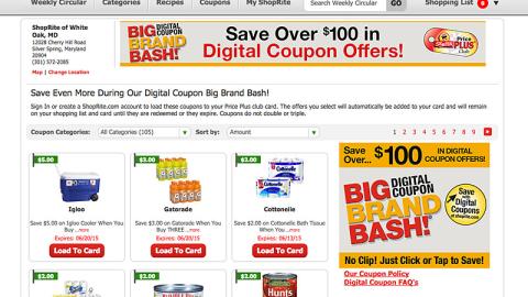 ShopRite 'Big Brand Bash' Digital Coupon Page