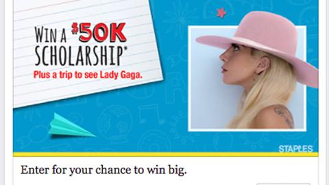 Staples Lady Gaga '$50K Scholarship' Facebook Update