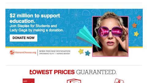 Staples Lady Gaga 'Support Education' Email Ad