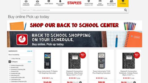 Staples 'Buy Online Pick Up Today' Landing Page