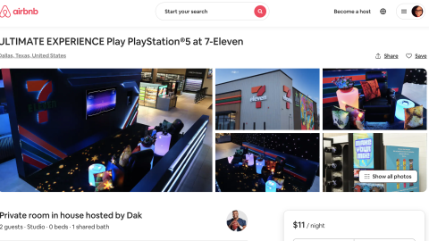 7-Eleven PlayStation Airbnb Page
