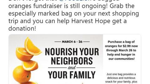 Harvest Hope Food Lion 'Bagged Oranges Fundraiser' Twitter Update