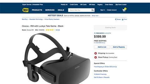 Best Buy Oculus Rift E-Commerce Page