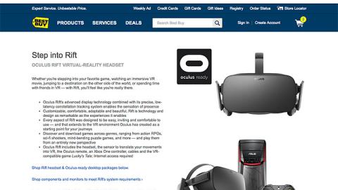 Best Buy Oculus Rift Product Page