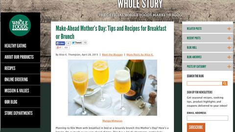 Whole Foods 'Make-Ahead Mother's Day' Blog Post
