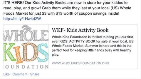 Whole Foods 'Kids' Activity Book' Facebook Update