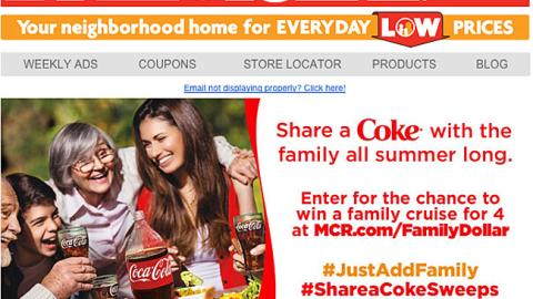 Family Dollar Coca-Cola 'Share A Coke' Email Ad
