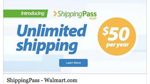 Walmart 'Shipping Pass Pilot' Facebook Update