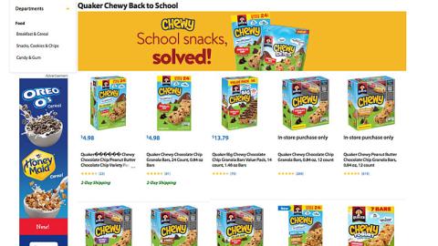 Walmart Quaker Chewy 'School Snacks' E-Commerce Page