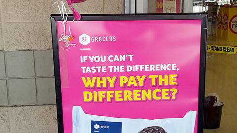 SE Grocers 'Why Pay the Difference?' Stanchion Sign