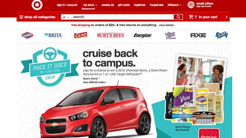 Target.com 'Pack It Back to College' Page