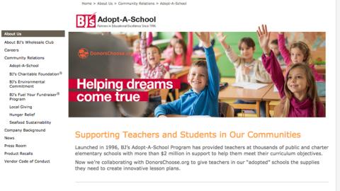 BJ's 'Adopt-A-School' Web Page