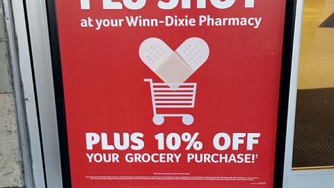 Winn-Dixie 'No Cost Flu Shot' Stanchion Sign