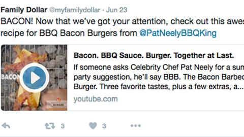 Family Dollar 'BBQ Bacon Burgers' Twitter Update
