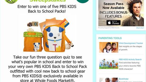 PBS Kids Whole Foods 'Back to School Packs' Landing Page