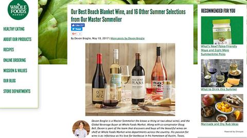 Whole Foods 'Beach Blanket Wine' Blog Post