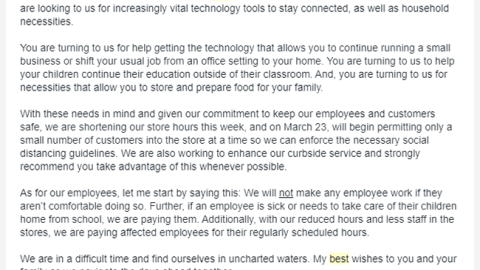 Best Buy COVID-19-Related Message from CEO