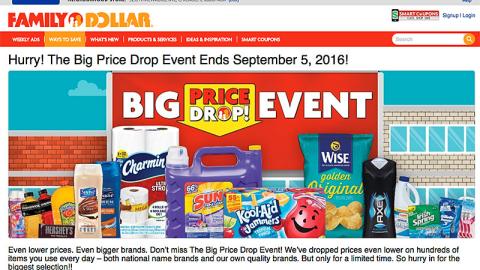 Family Dollar 'Big Price Drop Event' Web Page