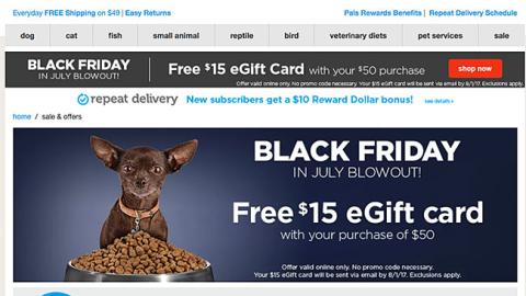 Petco 'Black Friday in July Blowout' E-Commerce Page
