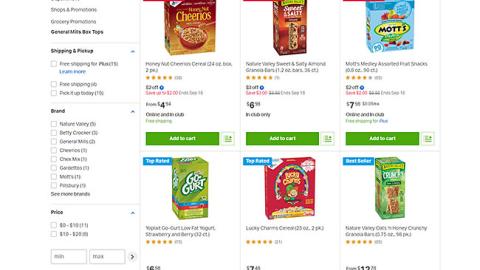 Sam's Club General Mills Box Tops E-Commerce Page
