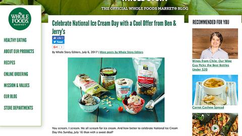 Whole Foods Ben & Jerry's 'Cool Offer' Blog Post