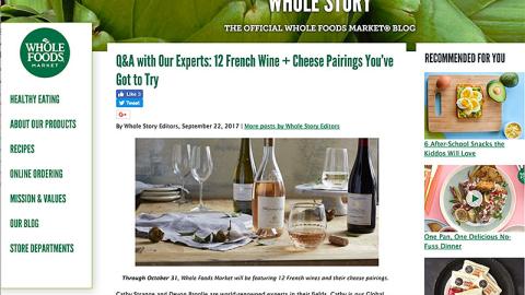 Whole Foods 'French Wine + Cheese Pairings' Blog Post