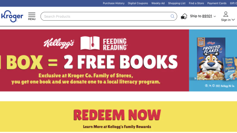 Kroger Kellogg '1 Box = 2 Free Books' Web Page