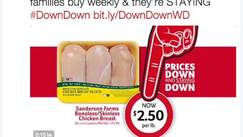 Winn-Dixie Sanderson Farms 'Prices Down and Staying Down' Twitter Update