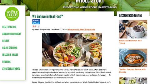 Whole Foods 'We Believe in Real Food' Blog Post