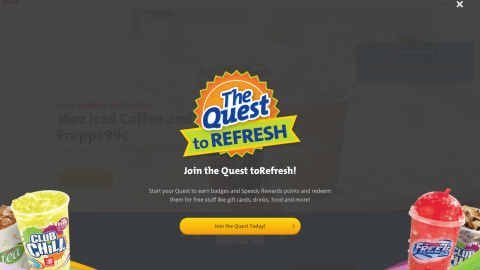 Speedway 'Join the Quest to Refresh' Splash Page