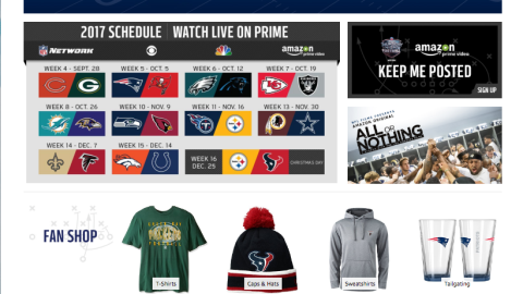 Amazon Prime Video NFL Landing Page