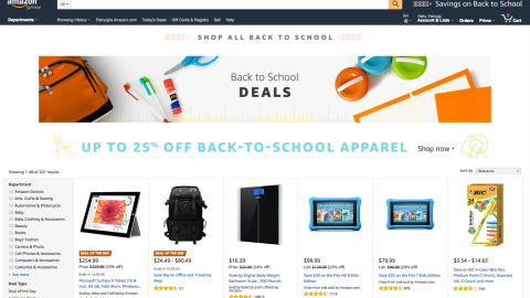 Amazon 'Back to School Deals' Page