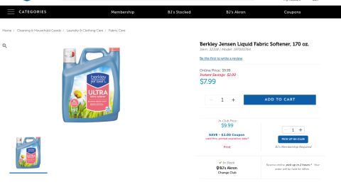 Berkley Jensen 'Liquid Fabric Softener' Product Listing