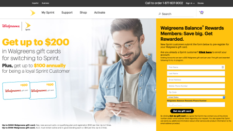 Sprint Walgreens 'Gift Cards' Landing Page