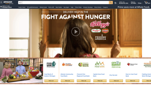 Amazon Kellogg Feeding America Donation Page