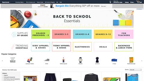Amazon 'Back to School Essentials' Landing Page