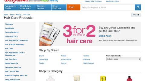Walgreens.com '3 for 2' Hair Care Landing Page