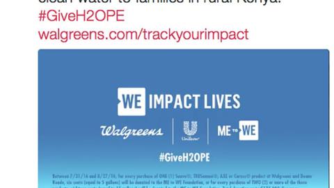 Walgreens Unilever 'Give H2OPE' Twitter Update