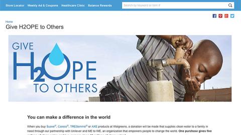 Walgreens Unilever 'Give H2OPE' Microsite