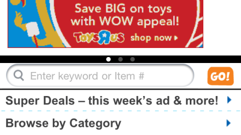 Toys "R" Us Mobile App Page