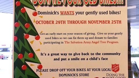 Dominick's '3rd Annual Bike Drive' Door Sign