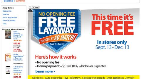 Walmart.com 'Free Layaway' Seasonal Page