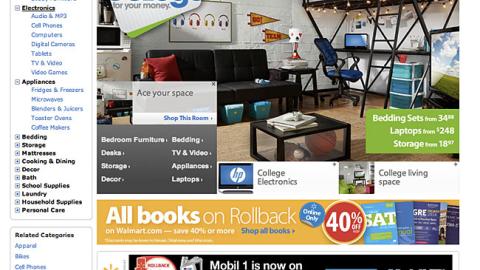 Walmart.com 'College Living' Landing Page